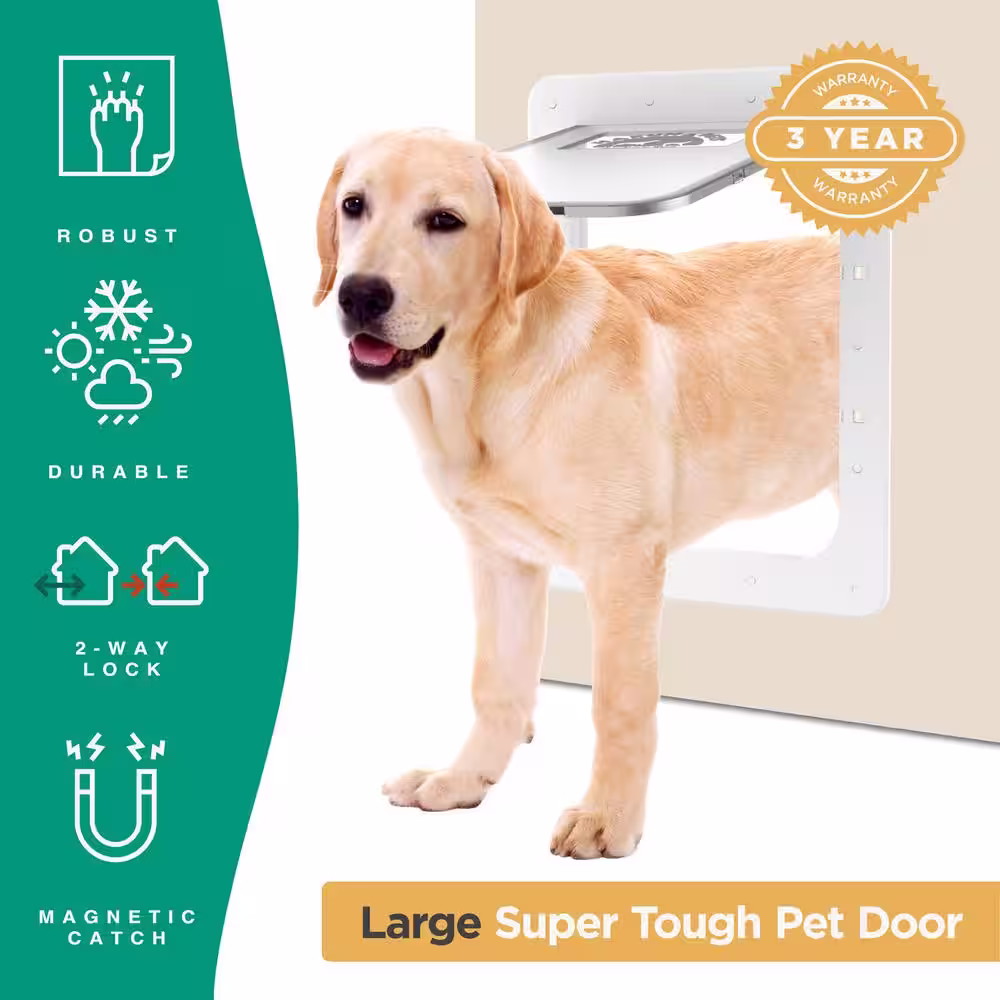 Hakuna Pets 11.6 in. x 16.7 in. Large Super Tough Pet Door, Removable Tunnel, 2 Way Locks, White