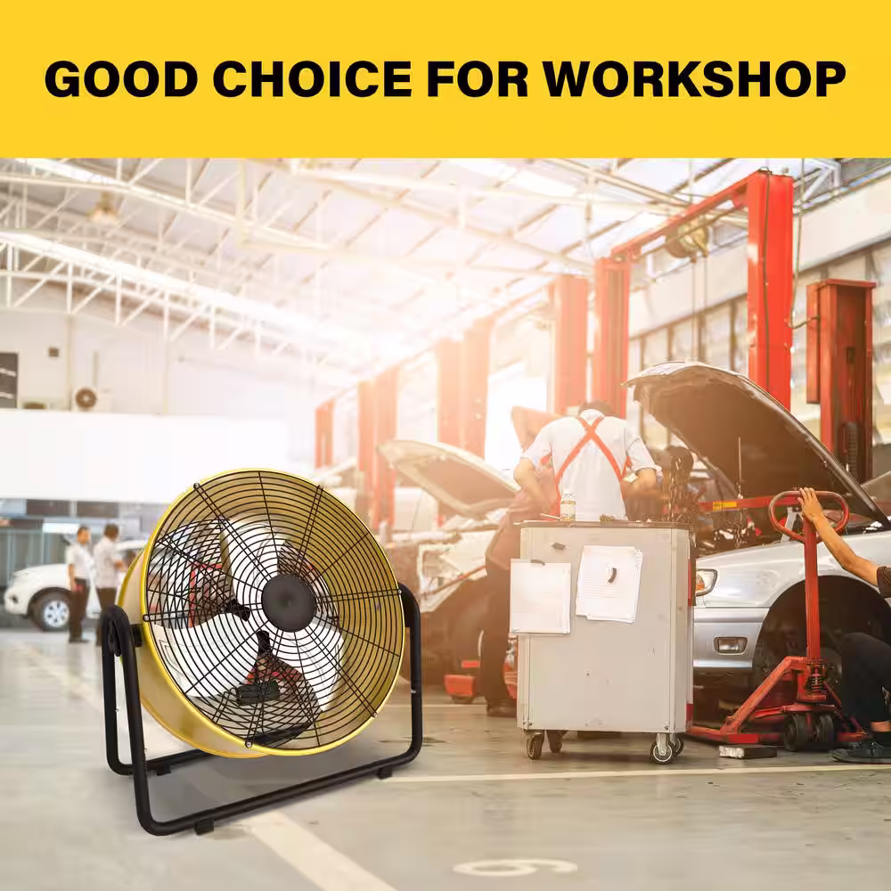 Aoibox 20 Inch Yellow Heavy Duty High-Velocity Metal Industrial Drum Fan, 3 Speed Floor Fan for Warehouse, Workshop, Factory