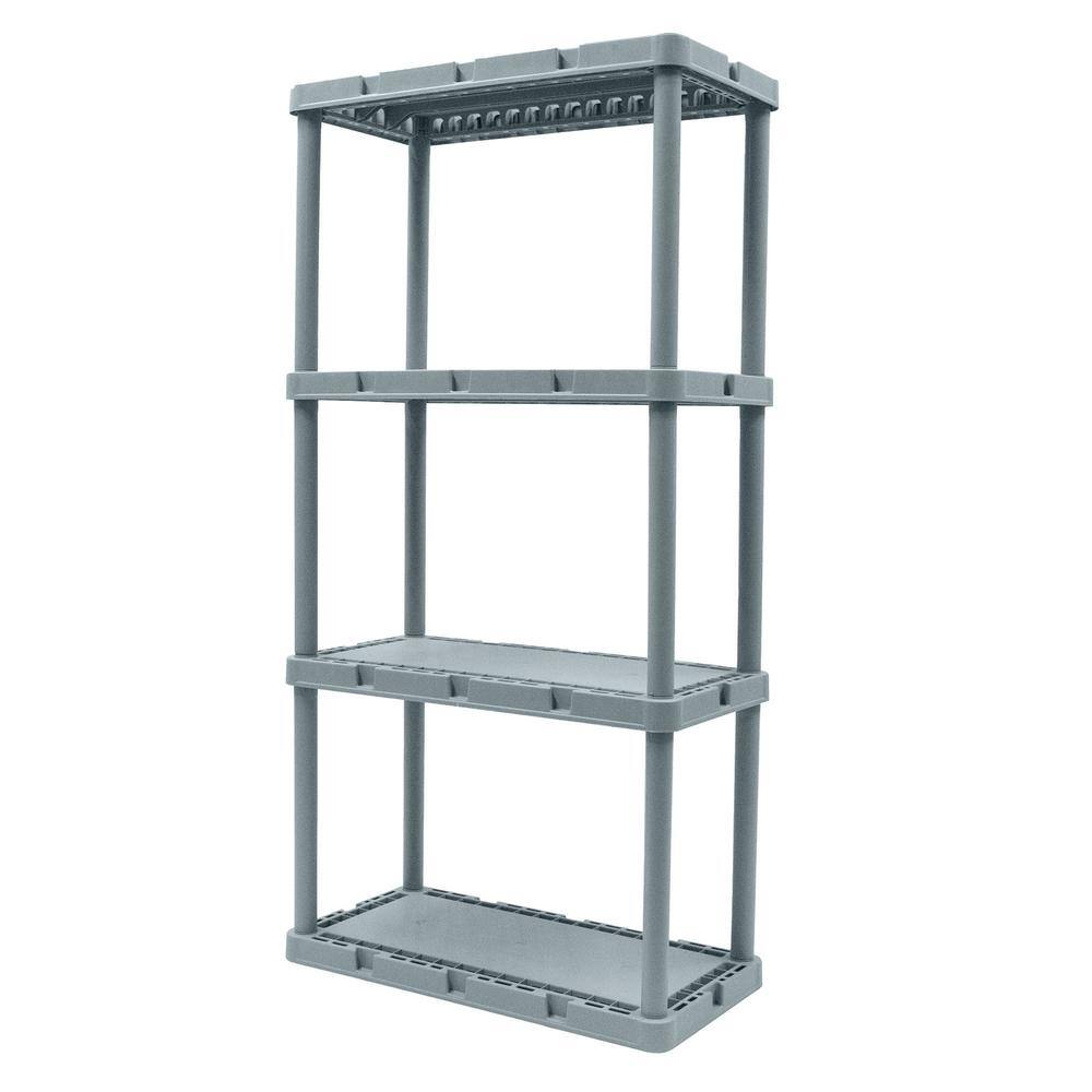 GRACIOUS LIVING Knect-A-Shelf Gray 4-Tier Resin 12 in. x 2 in. x 24 in. Light Duty Storage Shelving System (4-Pack)