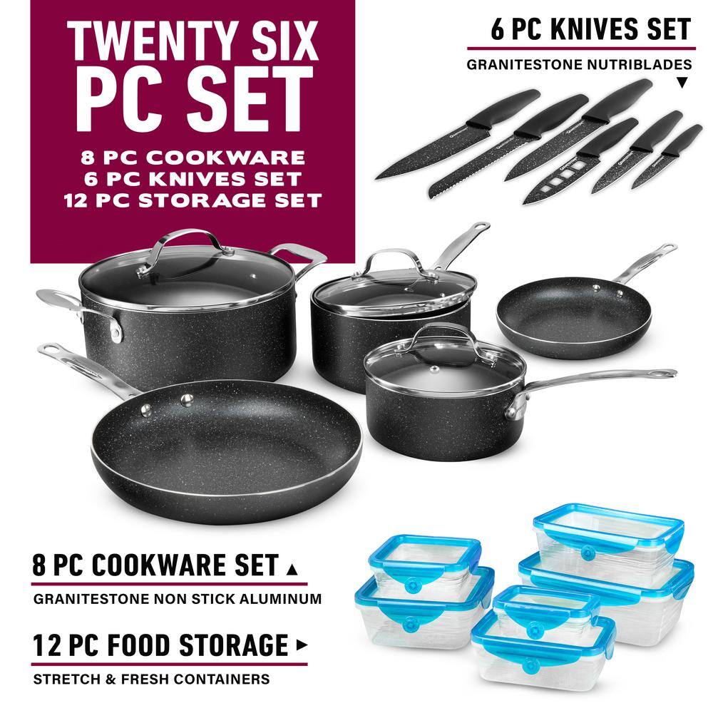 GRANITESTONE 26-Piece Aluminum Ultra-Durable Nonstick Kitchen In A Box Cookware Set