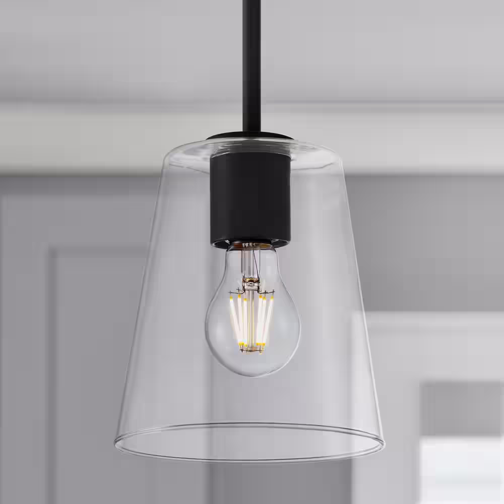 None Small Clear Glass Tapered Drum Pendant Lamp Shade with 2-1/4 in. Fitter