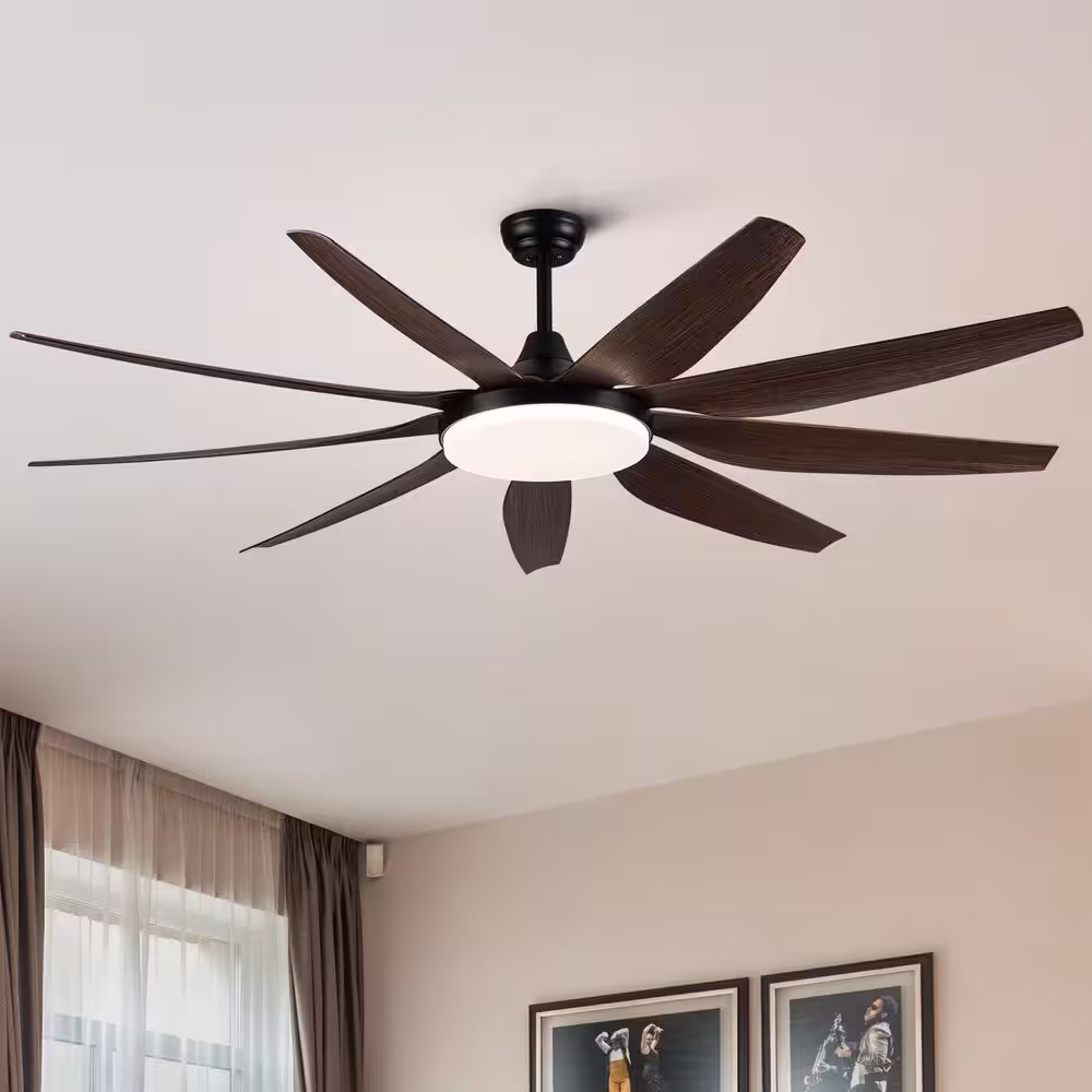 YUHAO Modern Farmhouse 71 in. DC Motor Integrated LED Brown Ceiling Fan with Remote Control