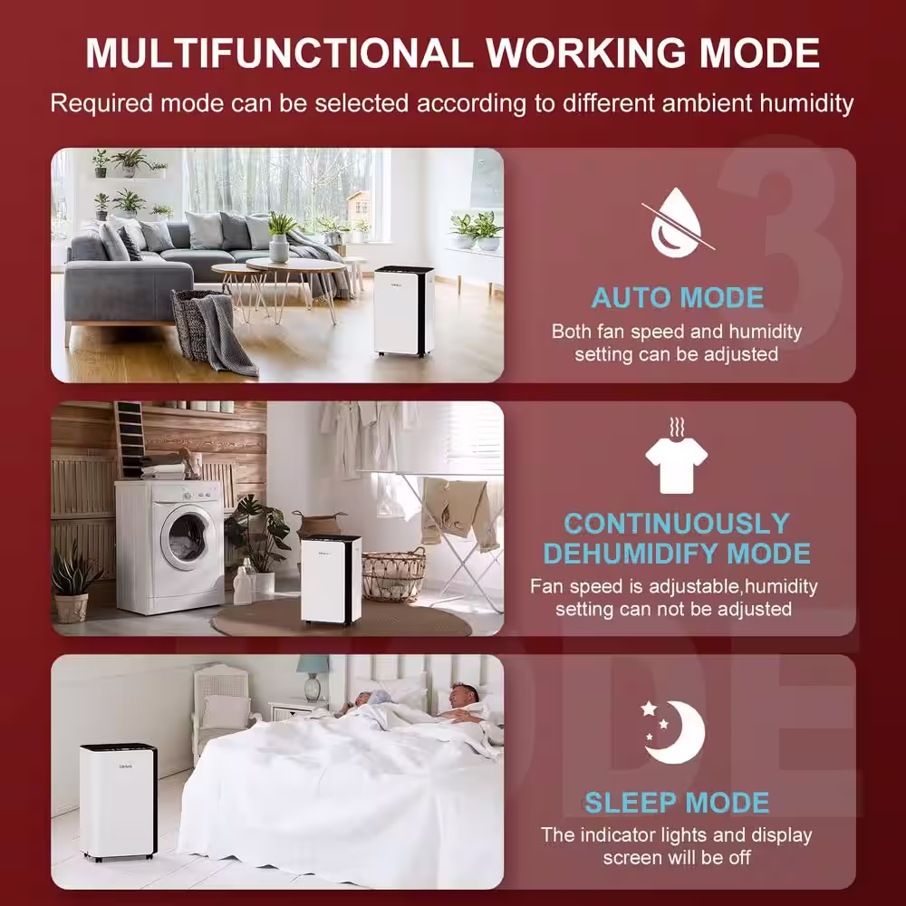 None 45 pt. 4,000 sq. ft. Home Dehumidifier in. White with Drain Hose and Water Tank, Auto or Manual Drainage, Child Lock