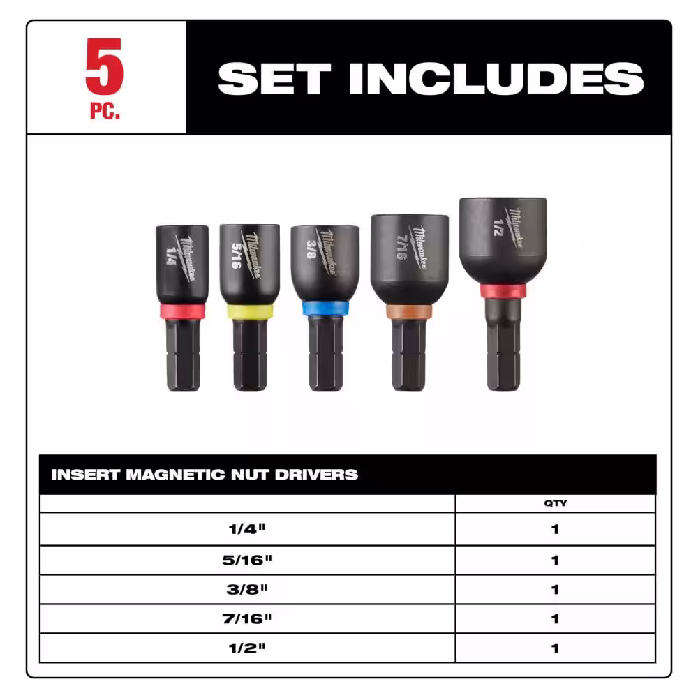 Milwaukee SHOCKWAVE Impact Duty Alloy Steel Magnetic Insert Nut Driver (5-Piece)