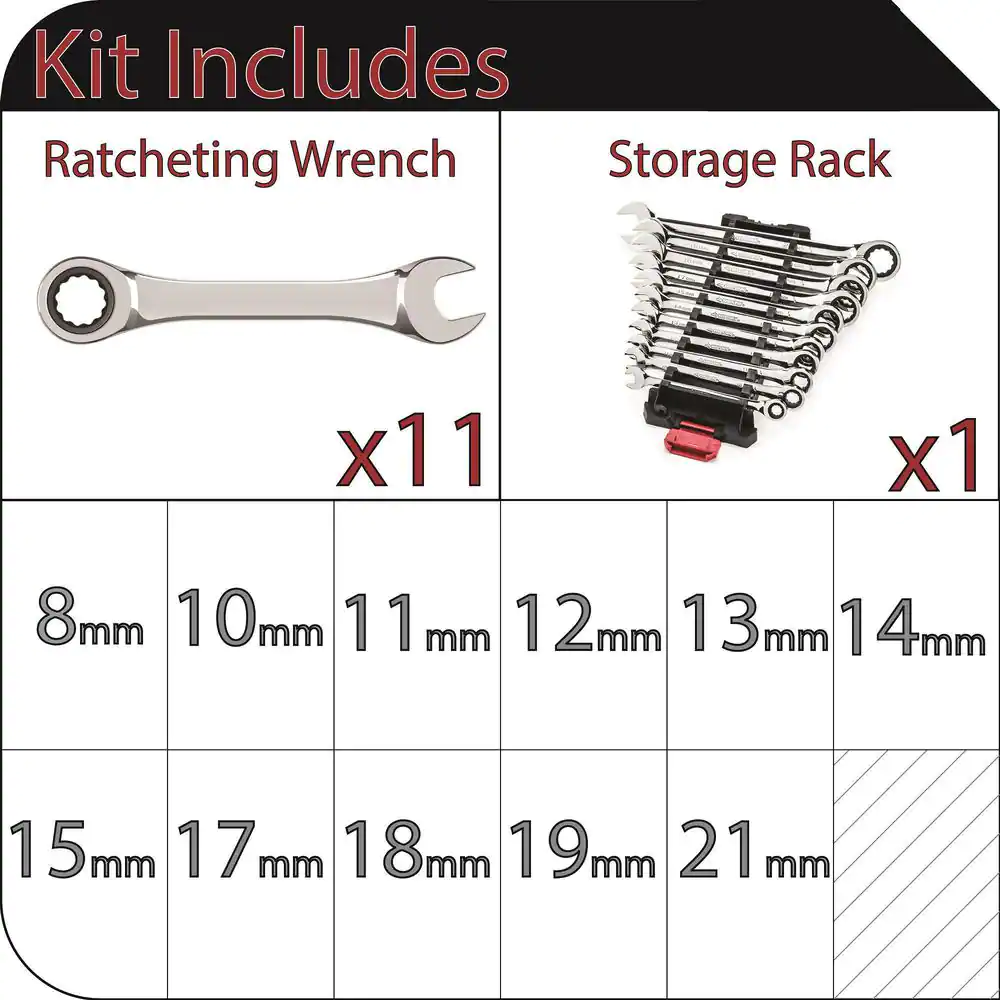 Husky Ratcheting Metric Combination Wrench Set (11-Piece)