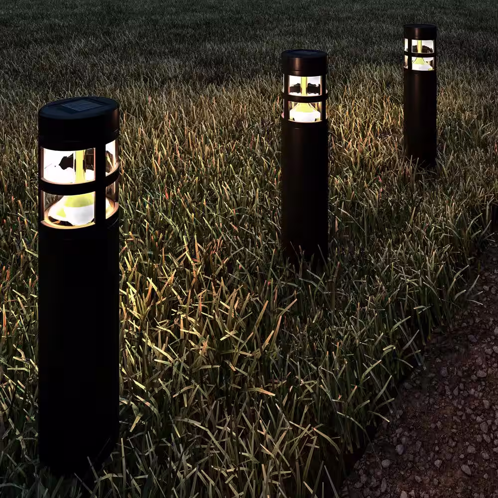 None Solar Black LED Bollard Light with Cool White lights (8-Pack)