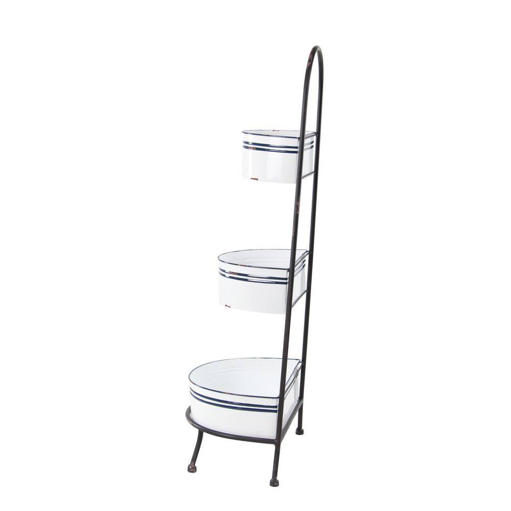 None 39 in. White Metal Farmhouse 3 Shelf Shelving Unit