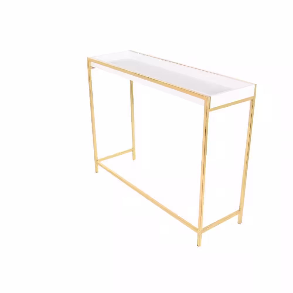 Litton Lane 40 in. White Extra Large Rectangle Wood Nesting Geometric Console Table with Gold Metal Legs (2- Pieces)