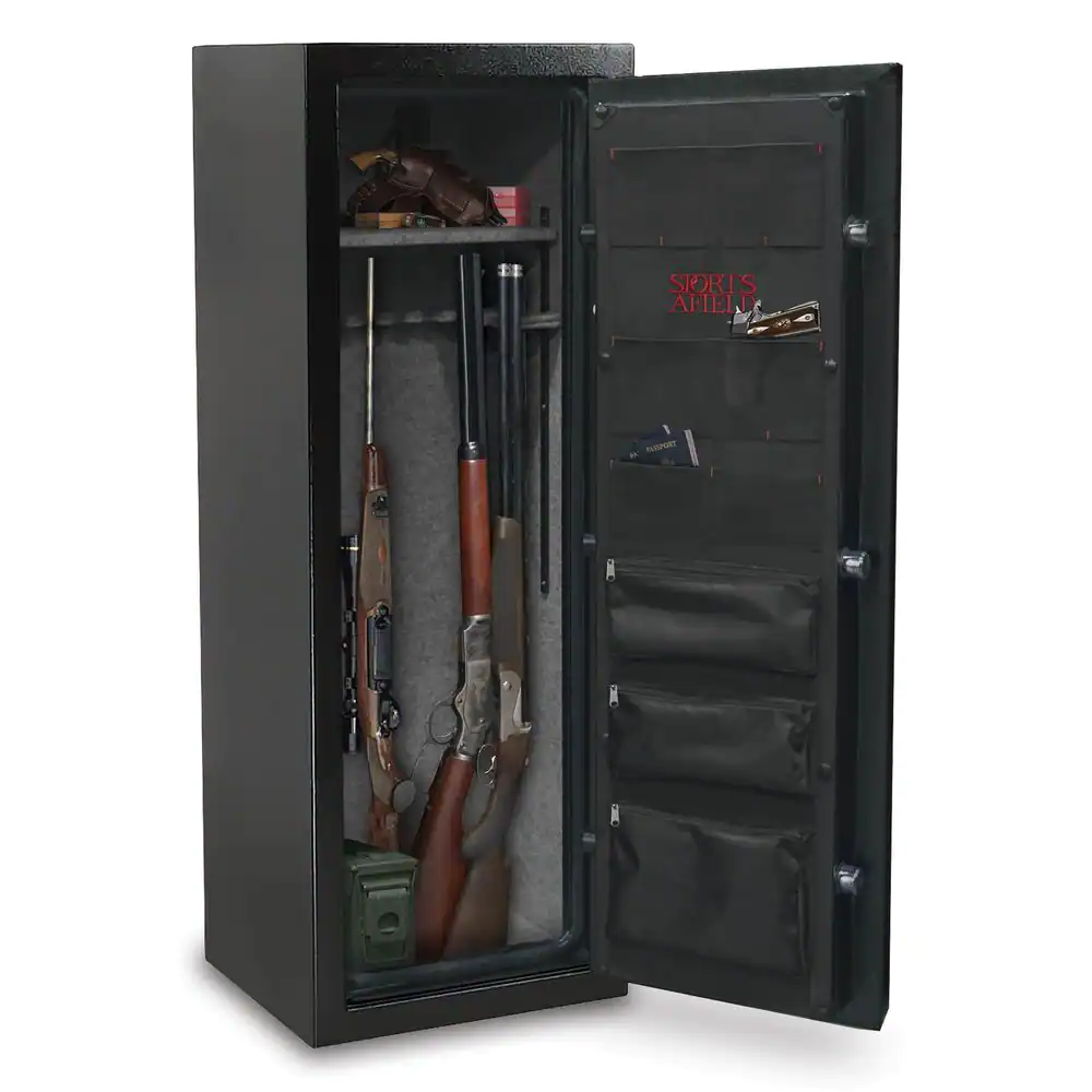 Sports Afield Preserve 18-Gun Fire and Waterproof Gun Safe with Electronic Lock, Black Textured Gloss