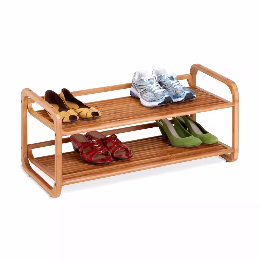 Honey-Can-Do 13.4 in. H 8-Pair 2-Tier Natural Bamboo Shoe Rack