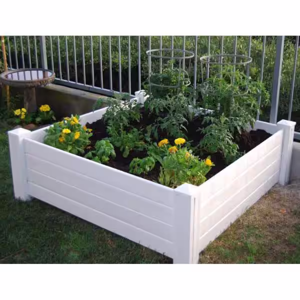 Vigoro 4 ft. x 4 ft. x 15 in. White Vinyl Raised Garden Bed