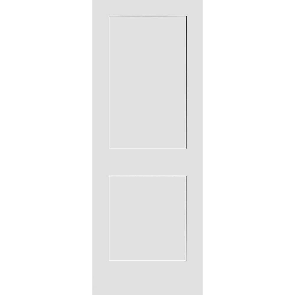 CODEL DOORS 32 in. x 80 in. 2-Panel Right Hand Solid Wood Primed White MDF Single Prehung Interior Door with Matte Black Hinges