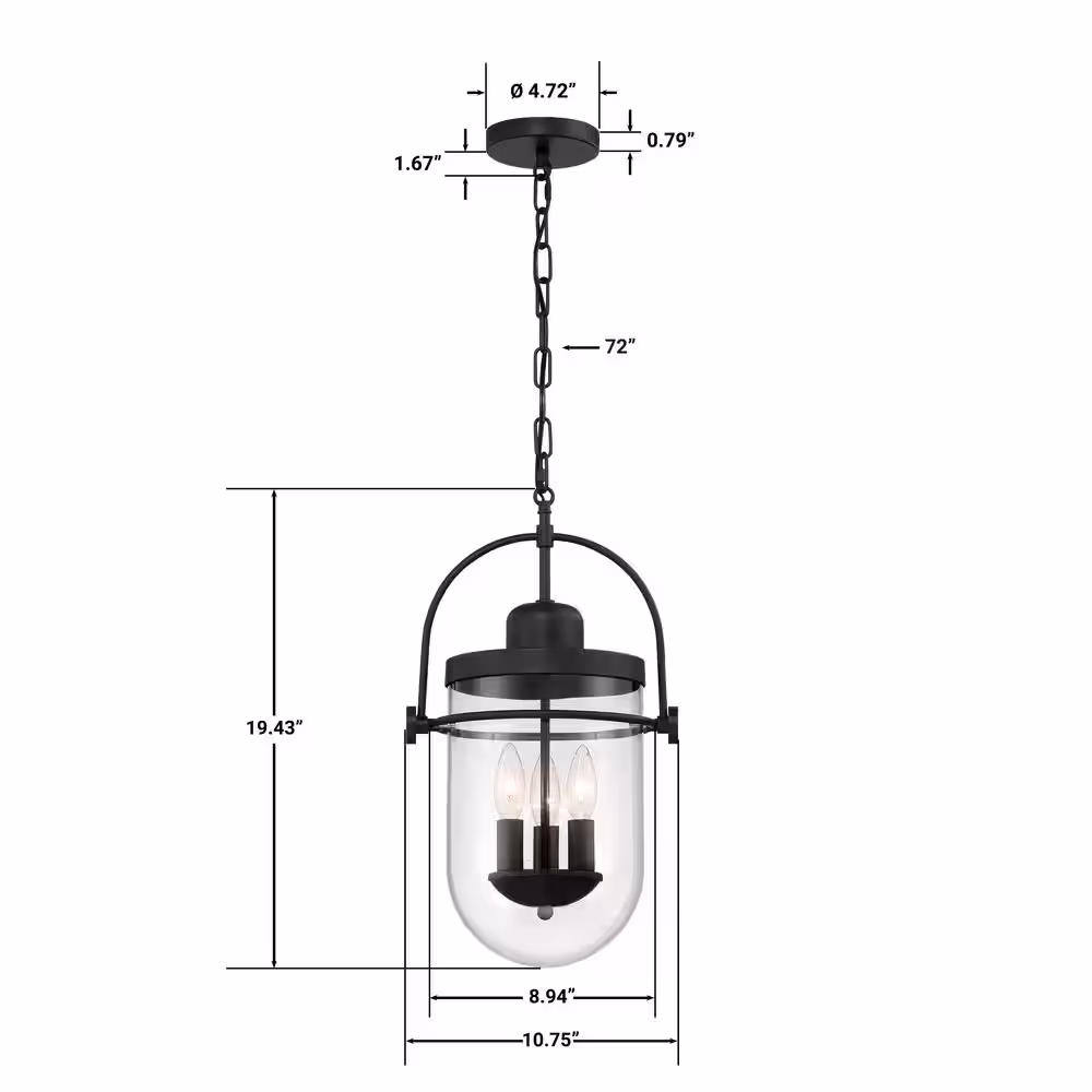 GLUCKSTEINELEMENTS Lowell 3-Light Black Outdoor Pendant Light