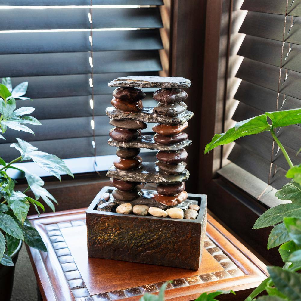 Alpine Corporation 12 in. Tall Indoor/Outdoor Eternity Tabletop Stacked Stone Water Fountain