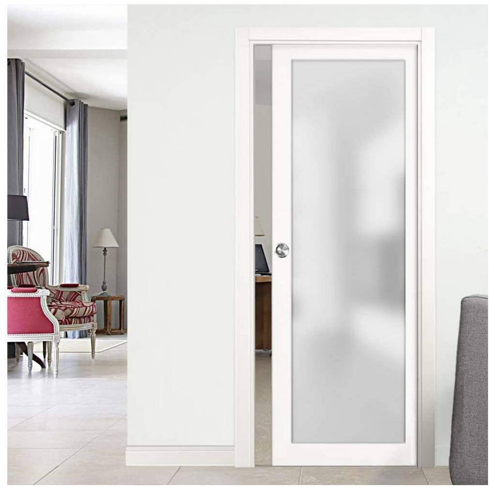 Sartodoors 42 in. x 80 in. 1-Panel No Bore Solid 1-Lites Frosted Glass White Finished Pine Wood MDF Interior Door Slab
