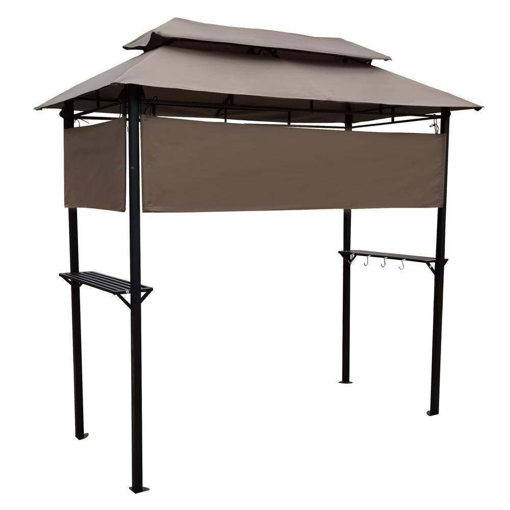 None 8 ft. x 4 ft. Metal Grill Gazebo with Soft Top Canopy and Steel Frame with Hook and Bar Counters, Fabric Mushroom