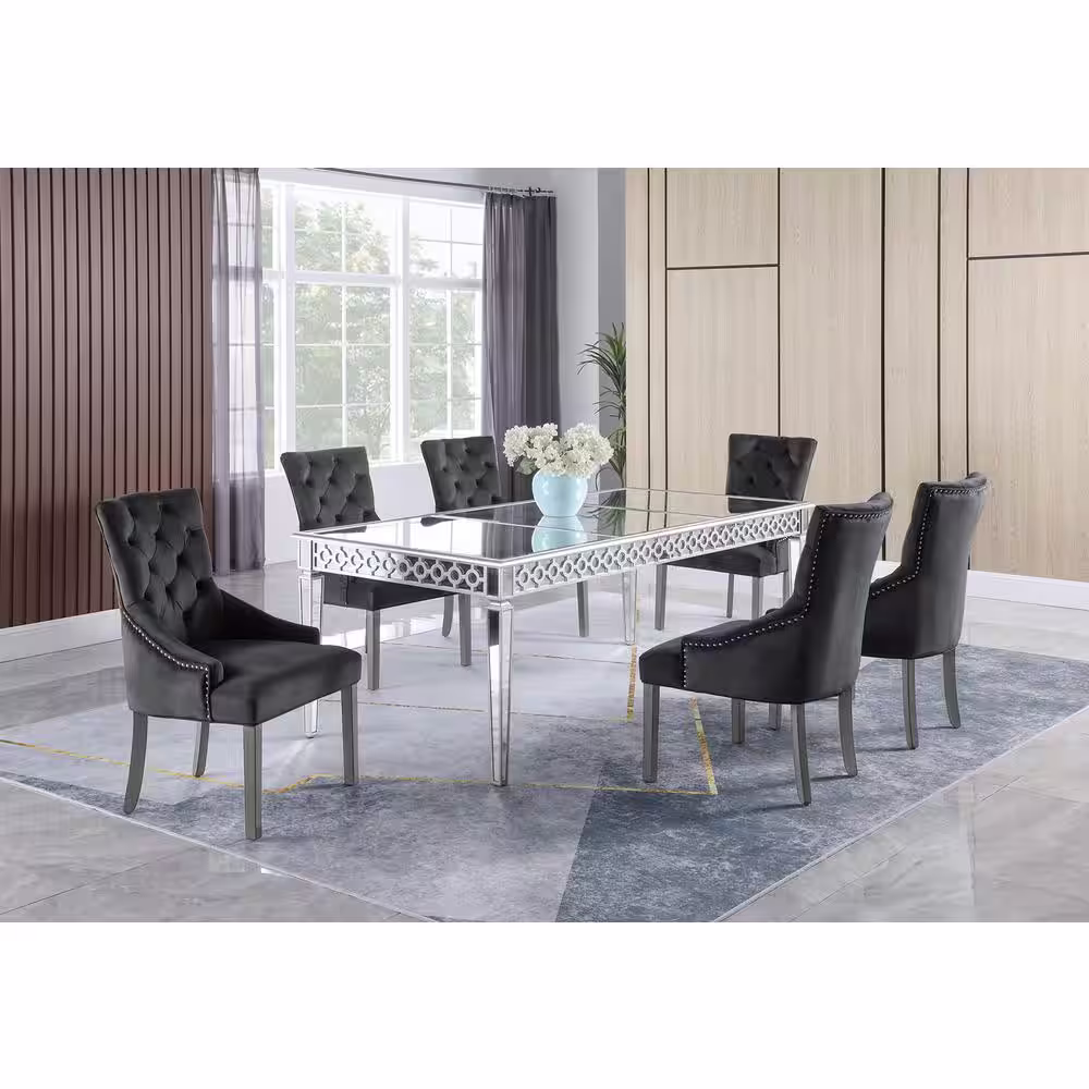 None Stacey 84 in. Silver Mirrored Rectangular Dining Table