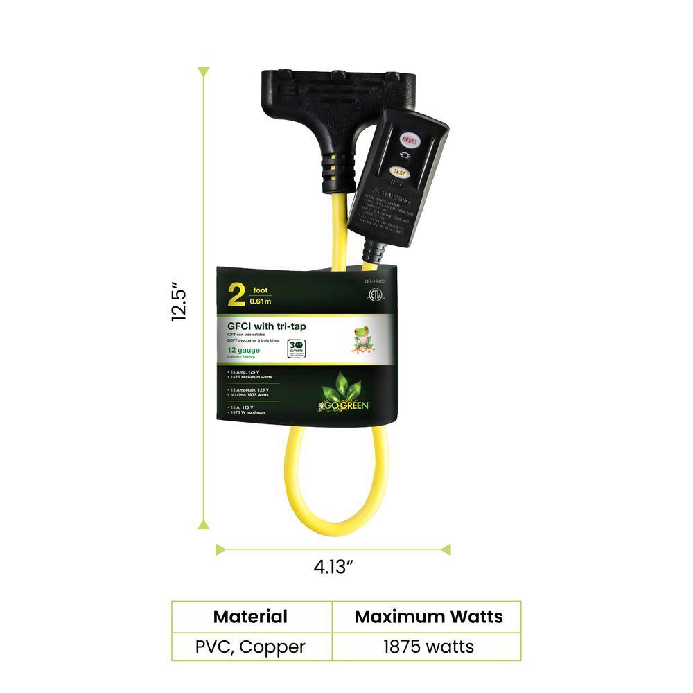 GoGreen Power 2 ft. Portable GFCI Extension Cord