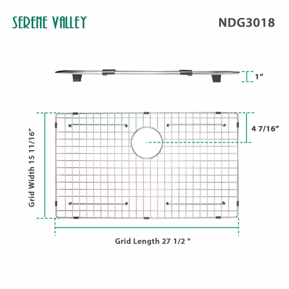 SERENE VALLEY 27.48 in. x 15.63 in. Rear Drain Heavy-Duty Stainless Steel Sink Grid