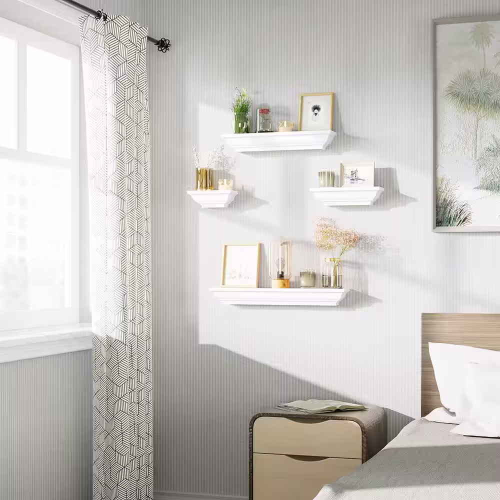None 24 in. L x 4 in. W Floating White Shelf, Set of 4
