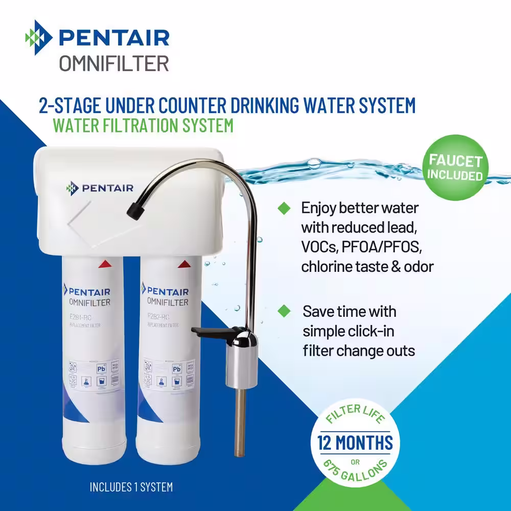 OmniFilter Undersink 2-Stage Water Filtration System with Quick Change Cartridge in White