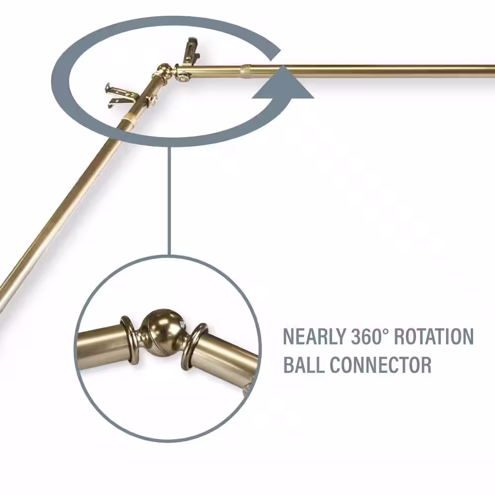Rod Desyne Twist 5-Sided 13/16 in. Dia Bay Window Single Curtain Rod in Antique Brass