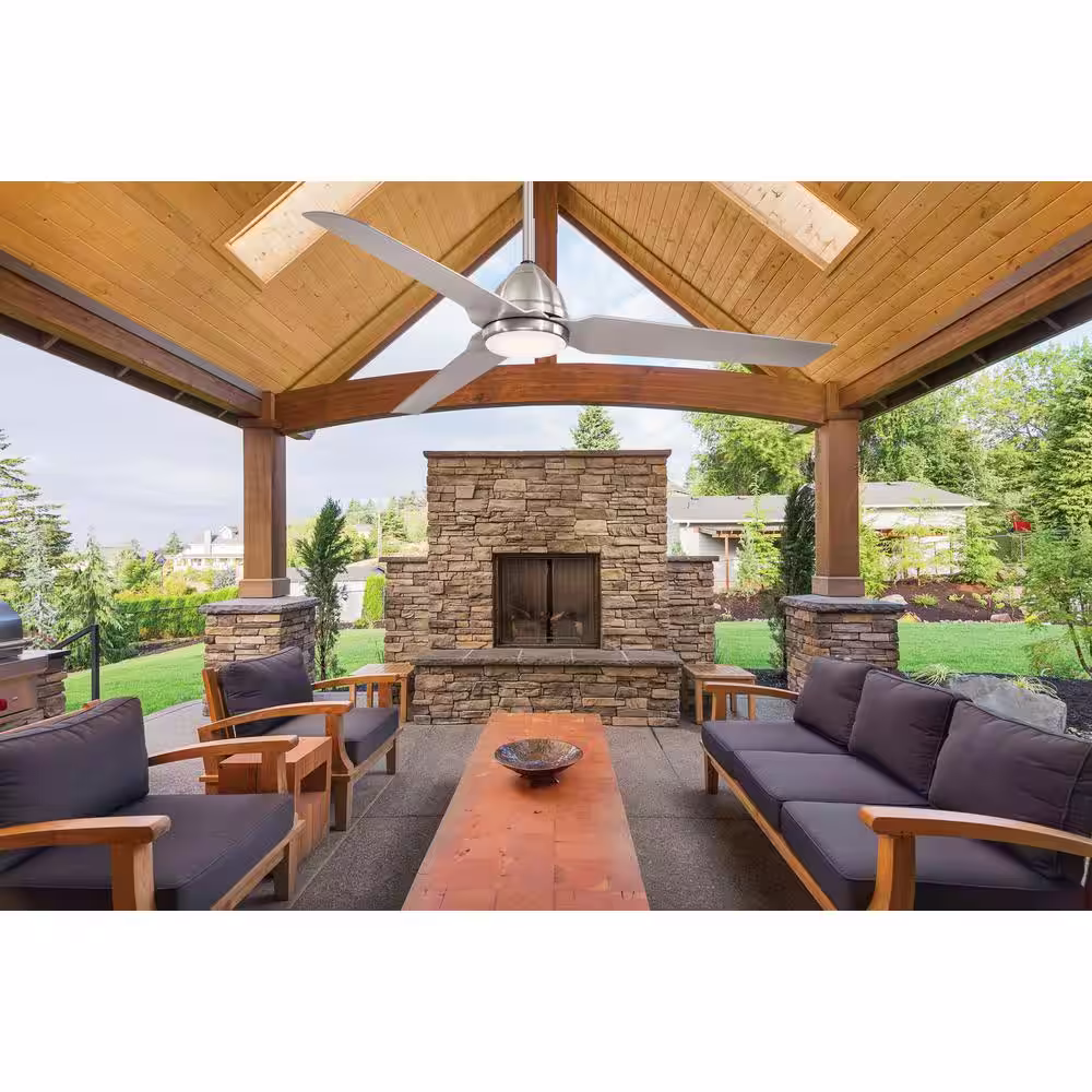 MINKA-AIRE Java 54 in. Integrated LED Indoor/Outdoor Brushed Nickel Wet Ceiling Fan with Light and Remote Control