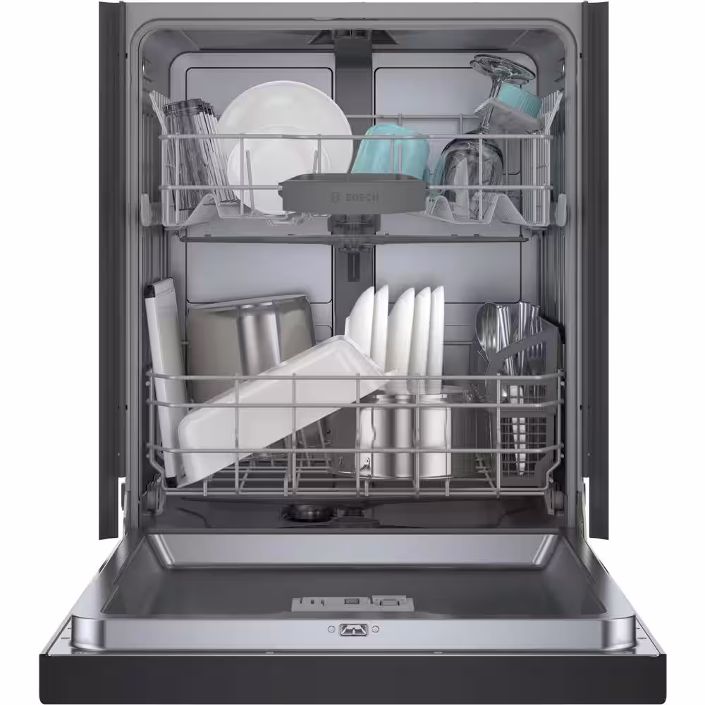 Bosch 100 Series 24 in. Black Front Control Tall Tub Dishwasher with Hybrid Stainless Steel Tub, 50 dBA