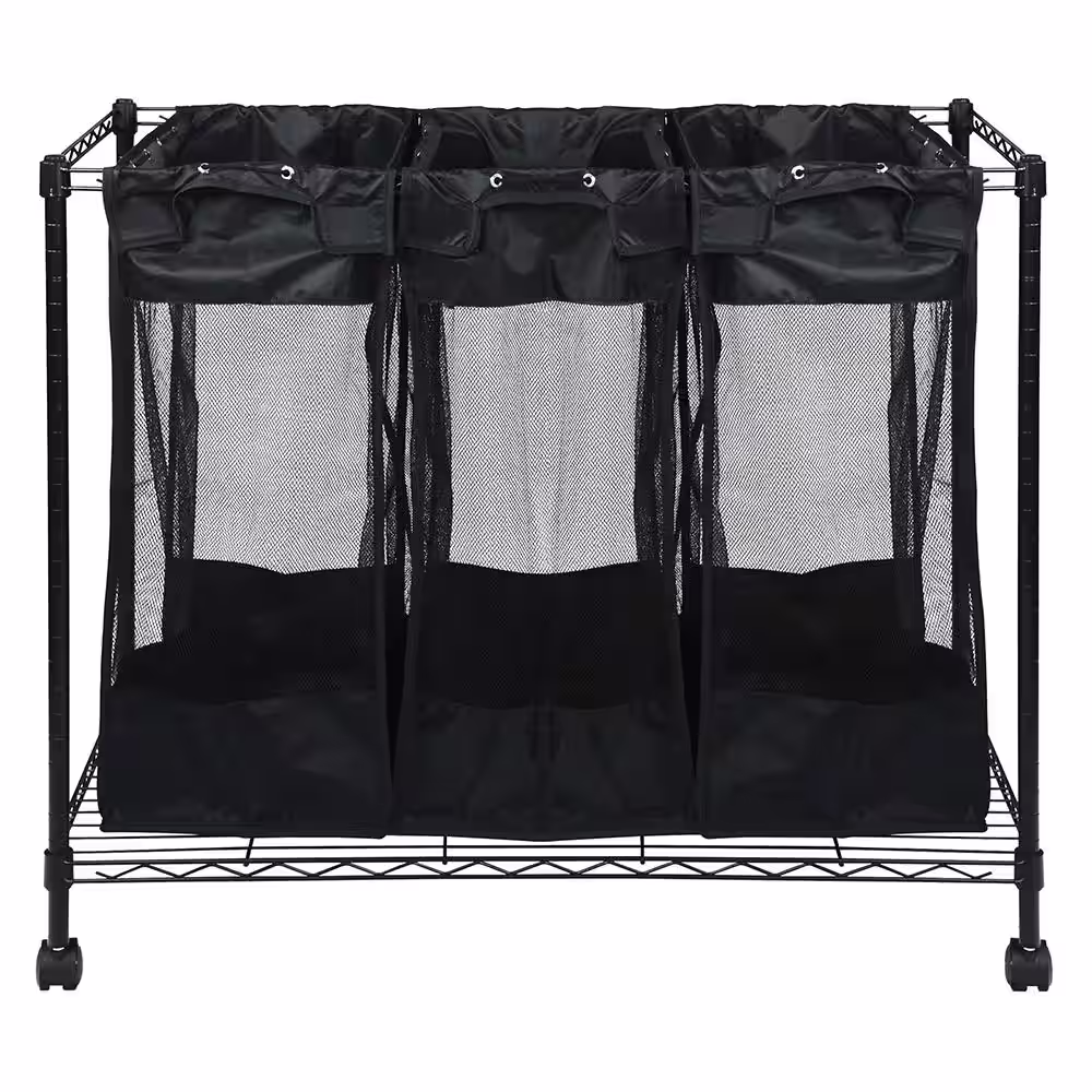 Oceanstar Triple Storage Rolling Metal Organizer and Laundry Sorter with Removable Mesh Bags