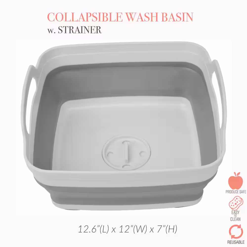 SIMPLIFY 12.6 in. x 12 in. x 7 in. Self Draining Collapsible Wash Basin for Sinks