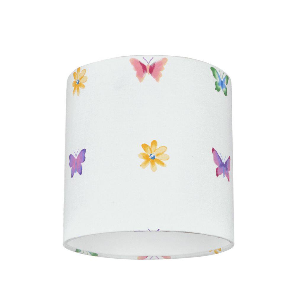 Aspen Creative Corporation 8 in. x 8 in. White and Butterflies and Flowers Drum/Cylinder Lamp Shade