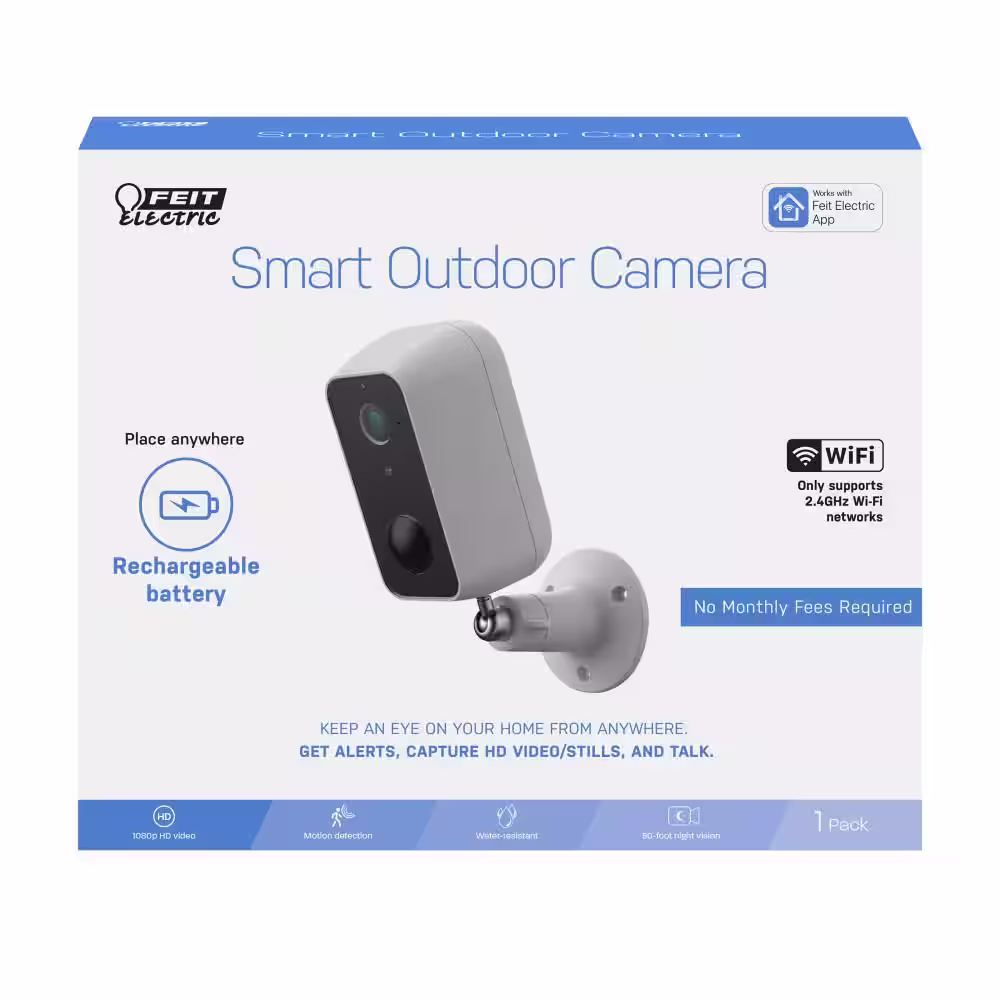 Feit Electric Battery Powered Outdoor Wall Mount Wi-Fi Smart IP Security Camera Motion & Sound Detection Microphone/Speaker (3-Pack)
