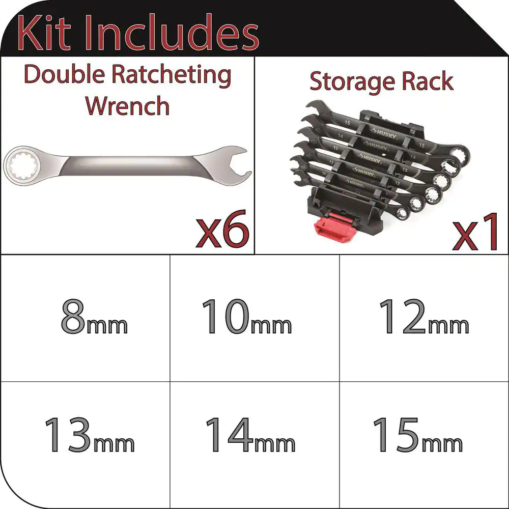 Husky 100-Position MM Double Ratcheting Wrench Set (6-Piece)