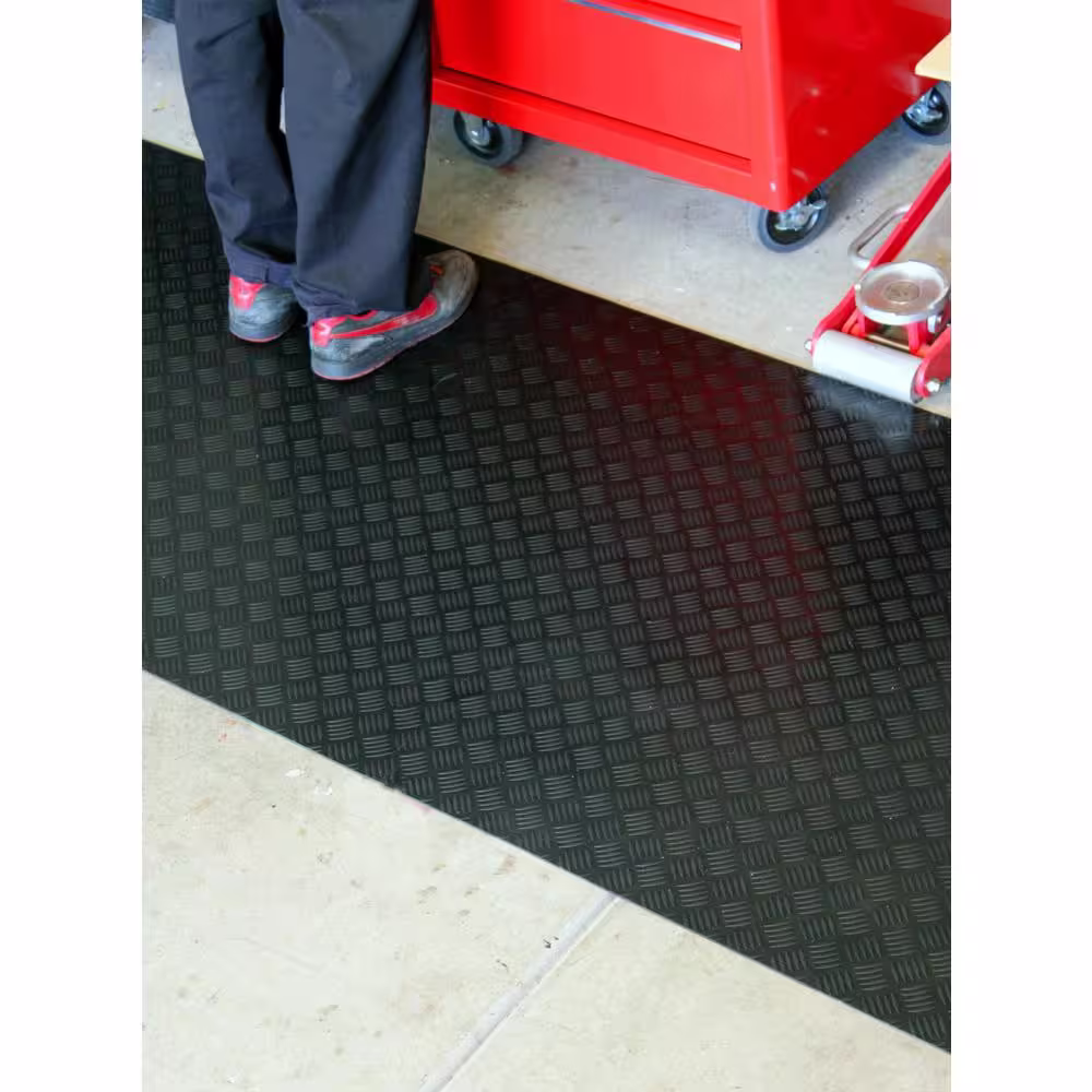 None Black 3 ft. x 15 ft. Black Commercial/Residential Rubber Garage Floor Matting
