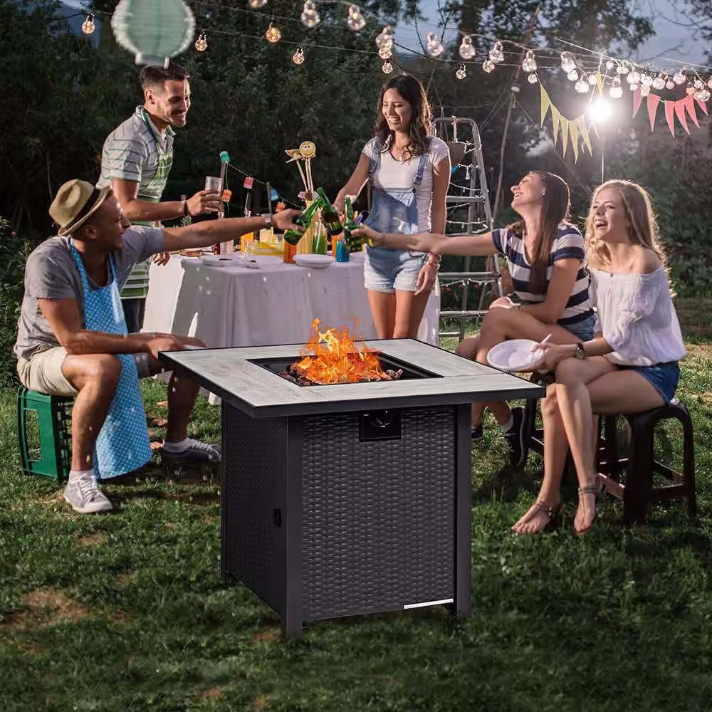 Gymax 30 in. Gas Fire Table 50,000 BTU Square Propane Fire Pit Table Patio Yard