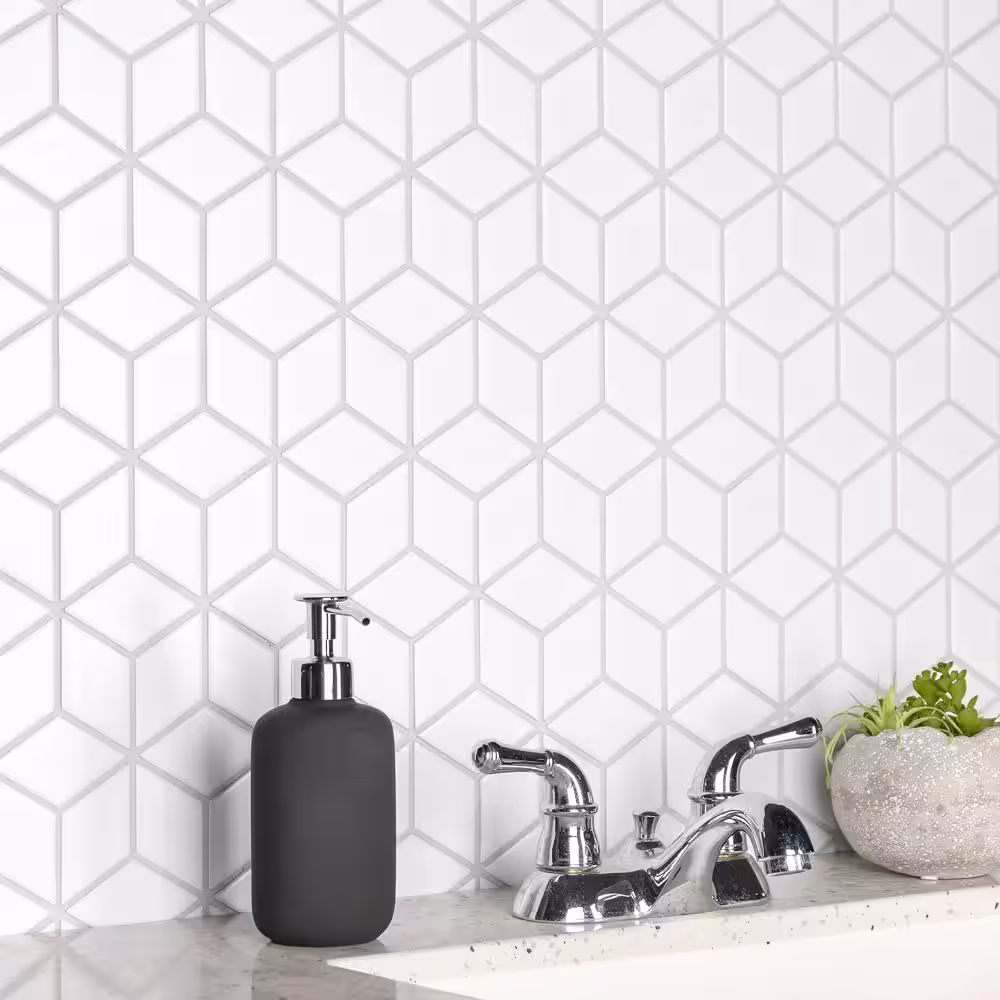 Merola Tile Metro Rhombus Matte White 10-1/2 in. x 12-1/8 in. Porcelain Mosaic Tile (9.0 sq. ft./Case)