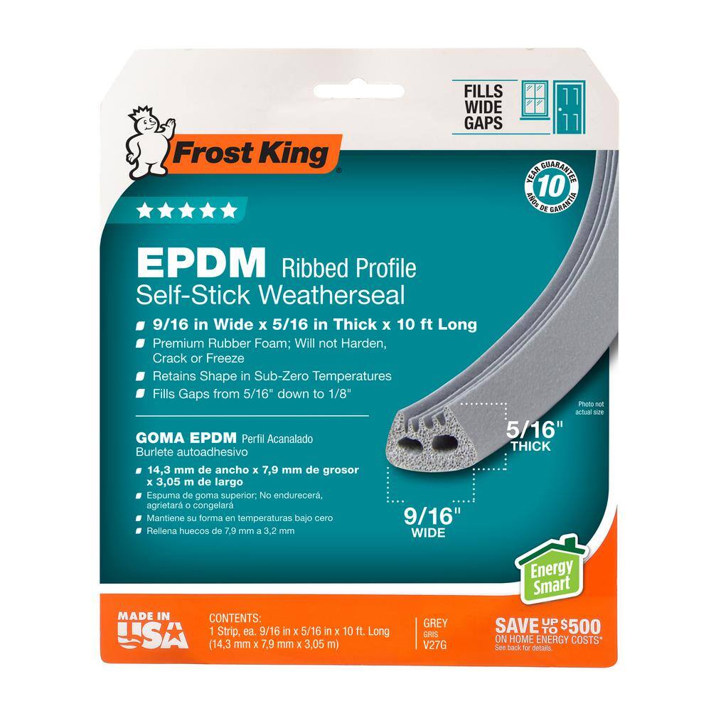 Frost King 9/16 in. x 5/16 in. x 10 ft. Gray EPDM Cellular Rubber Weatherstrip Tape