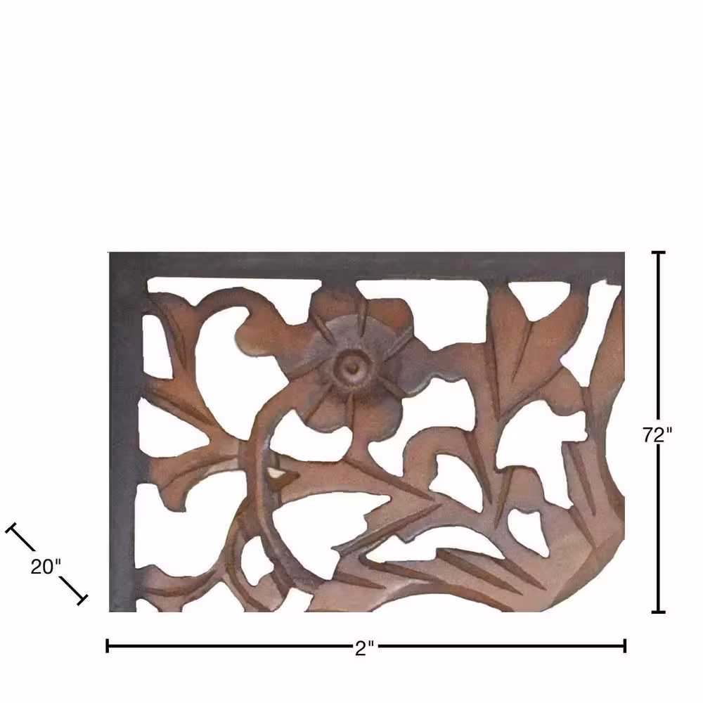 Benjara Burnt Black Wooden Rectangular Wall Panel with Intricate Floral Carvings