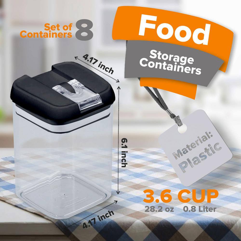 CHEER COLLECTION 8-Piece Food Storage Plastic Containers 0.8L - Black
