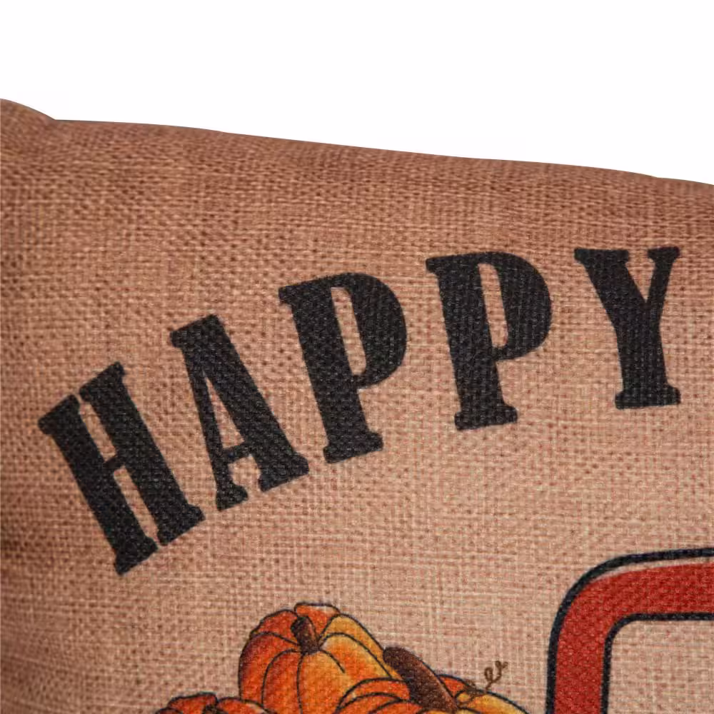 Glitzhome 17.72 in. L Faux Burlap Happy Harvest Truck Pillow