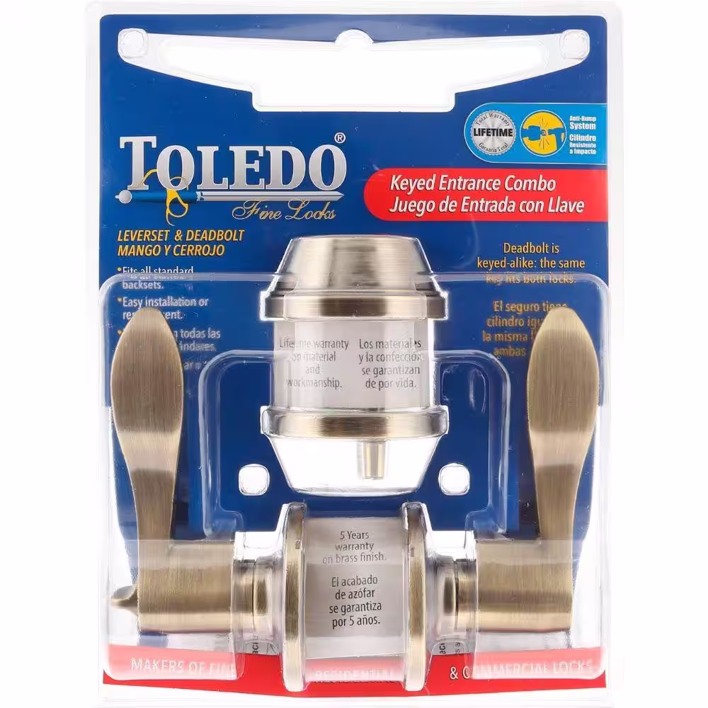 TOLEDO Jaen Antique Brass Handle Combo Pack with Single Cylinder Deadbolt