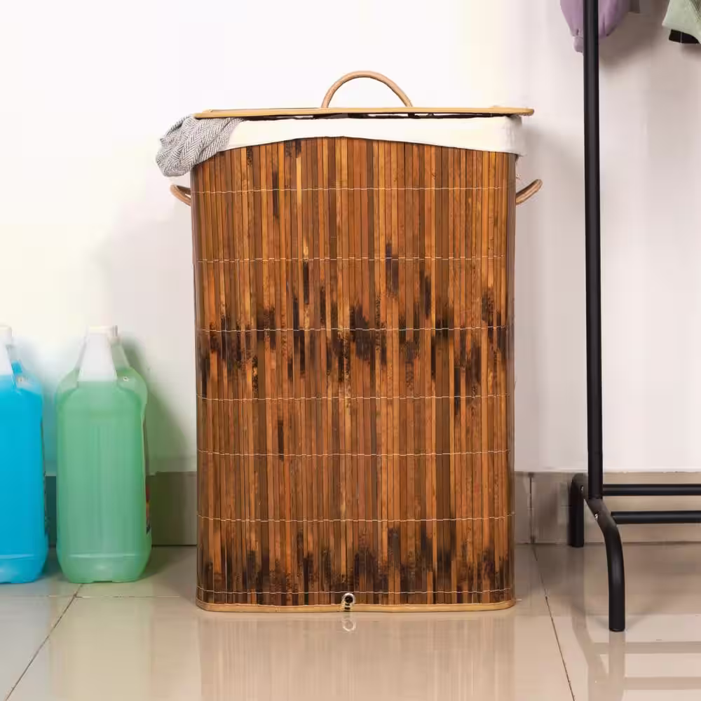 Vintiquewise Rectangle Foldable Bamboo Laundry Hamper with Lid and Handles for Easy Carrying