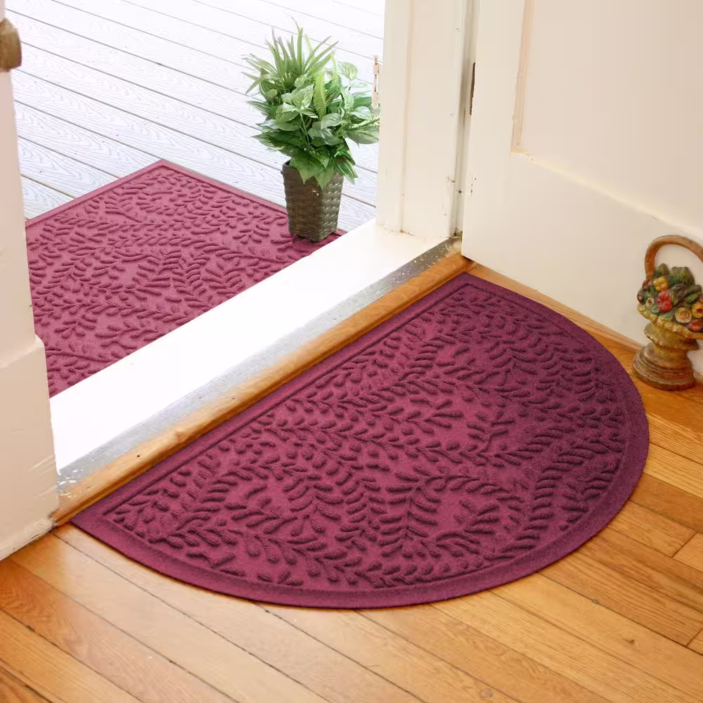 Bungalow Flooring Waterhog Boxwood Bordeaux 24 in. x 39 in. Half Round PET Polyester Indoor Outdoor Doormat