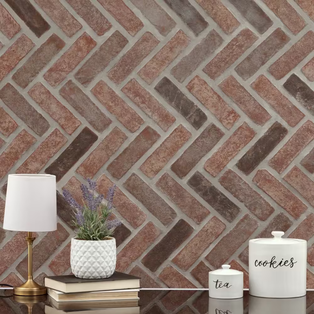 MSI Noble Red Clay 12.5 in. x 25.5 in. Brick Herringbone Mosaic Floor and Wall Tile (8.7 sq. ft./Case)