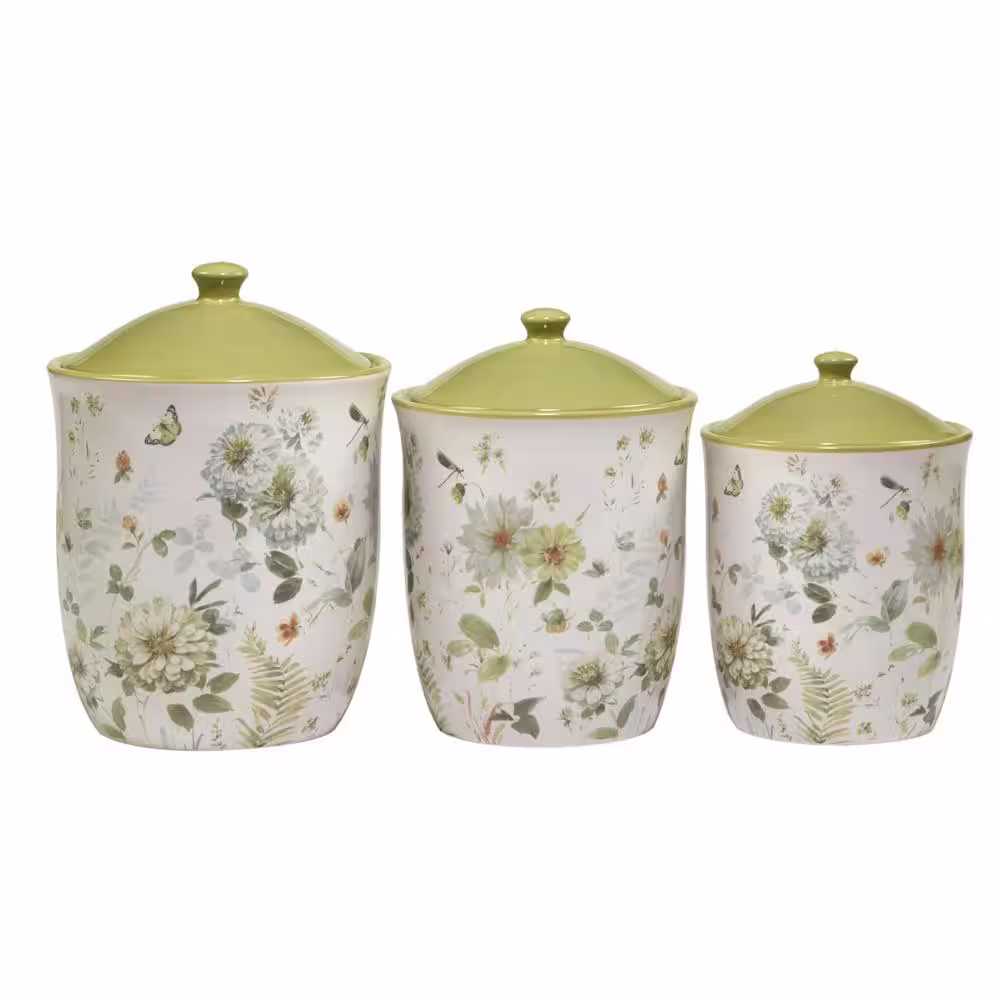 Certified International Green Fields 3-Piece Earthenware Canister Set 5472104 oz.