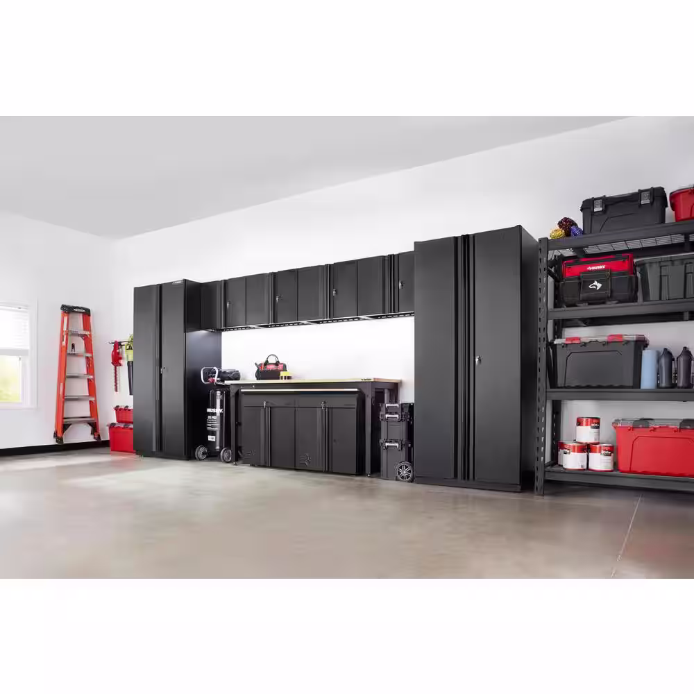 Husky 9-Piece Heavy Duty Welded Steel Garage Storage System in Black (184 in. W x 81 in. H x 24 in. D)