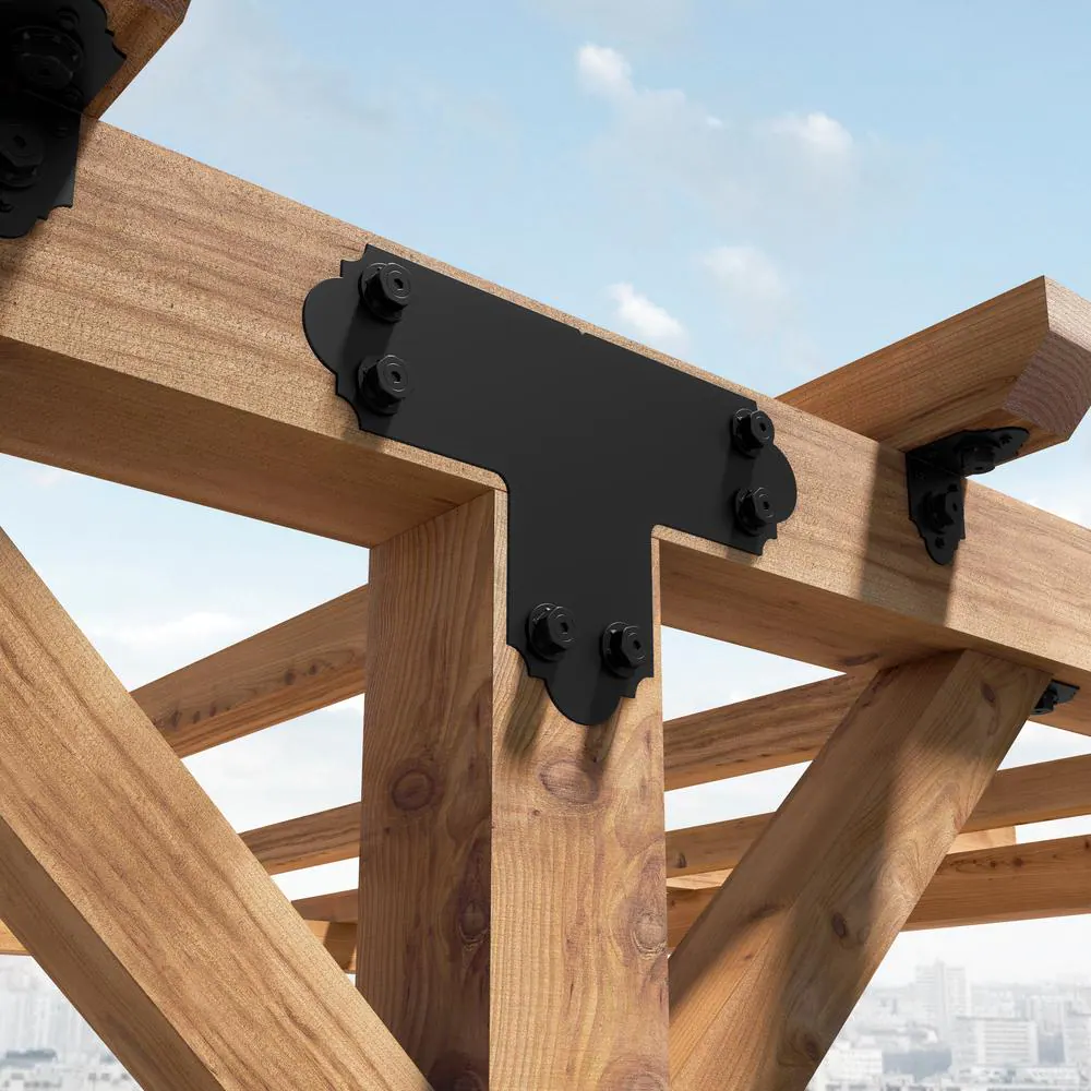 OWT Ornamental Wood Ties OWT Lite Laredo Sunset 5 in. 12-Gauge Black Galv. St. T-Tie Wood Connector Plate Kit with Hex Cap Nuts