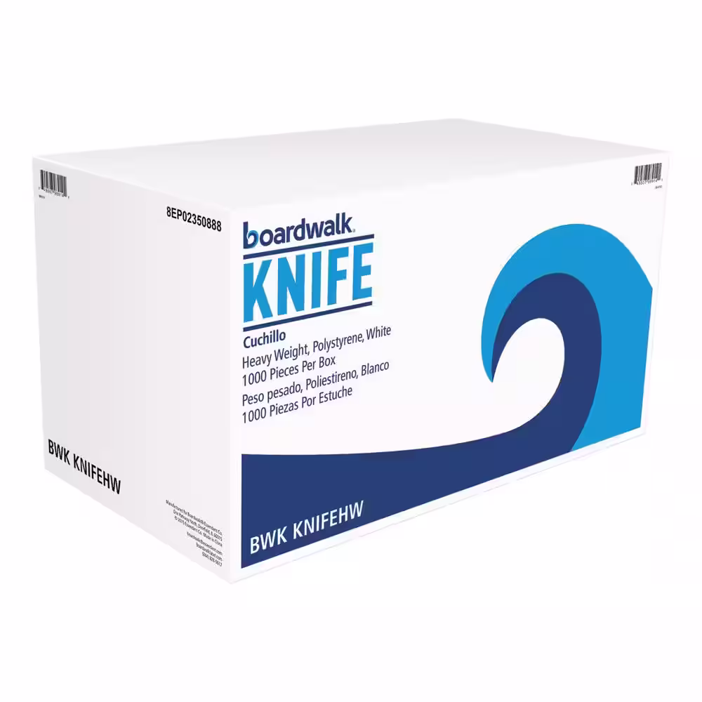 Boardwalk White Heavyweight Disposable Polystyrene Knives, 1000/Carton