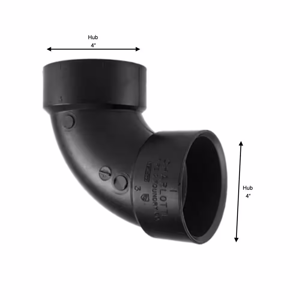 Charlotte Pipe 4 in. x 4 Acrylonitrile Butadiene Styrene (ABS) DWV 90-Degree Hub x Hub Elbow Fitting