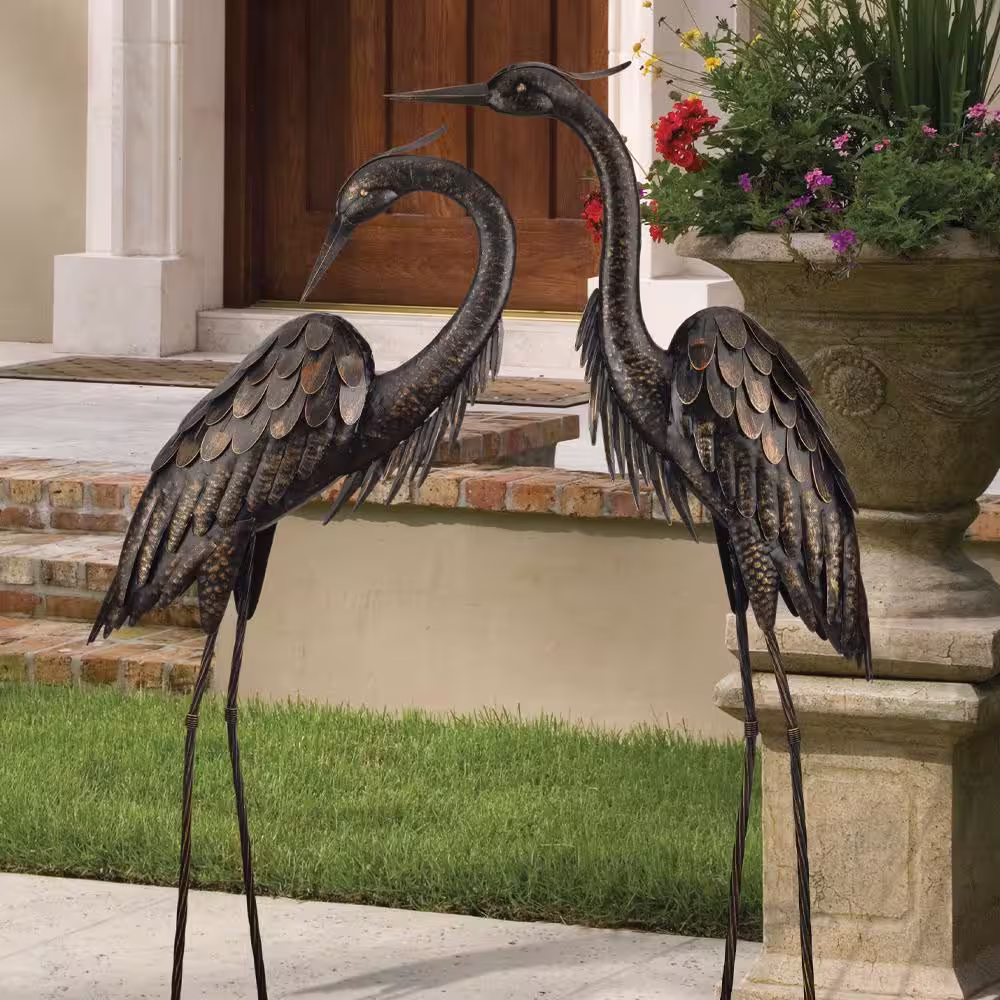 Regal Large 43 in. Bronze Heron Garden Statuary - Preening